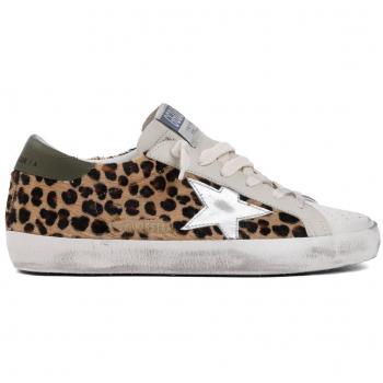 Golden Goose Women's Super-Star Sneakers in Leopard-Print Pony Skin Beige, Size 37 (US Size 7)