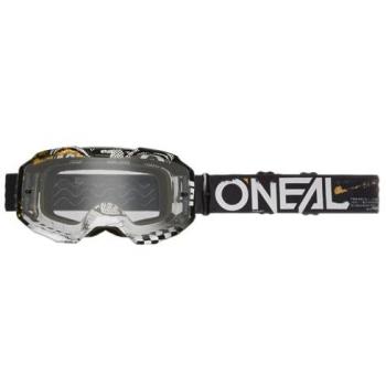 O'Neal Gafas de Cross B-10 Attack Negro-Blanco-Transparente, Gafa Bicicleta y Motocross MX MTB DH FR, Lente resistente a los arañazos con tratamiento antivaho, 100