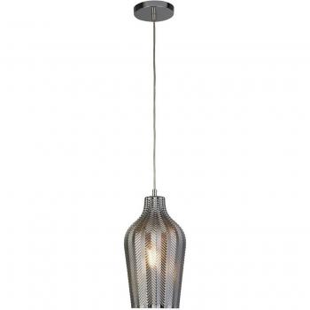 Lámpara colgante Chevron Acero Cromo con vidrio acanalado ahumado, 1 bombilla E27, diámetro de 32,5 cm