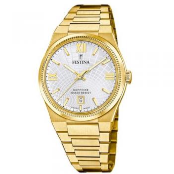 Reloj de Hombre Festina Swiss Made F20057/1 Grigio, Acero Inoxidable 316L Dorado, Correa de Acero Inoxidable 316L