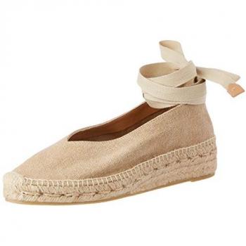 Alpargatas planas de mujer Castañer GEA en algodón lavado color beige con cierre de lazada, talla 37