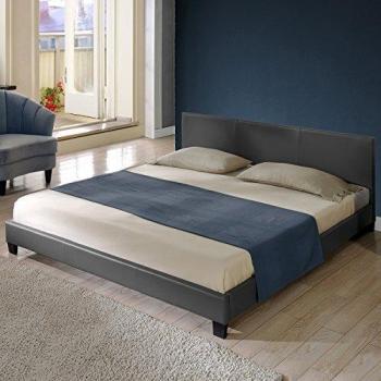 Cama de Matrimonio Tapizada en Piel Sintética 140x200cm Gris Oscuro Corium