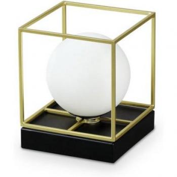 Lámpara de mesa Lingotto, material vidrio y metal en acabado latón, con una bombilla G9 de 3W y temperatura de color 3000K, dimensiones de 15 cm
