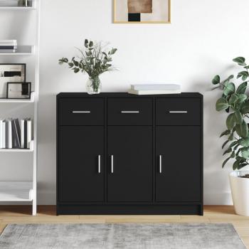 Aparador de madera de ingeniería negro vidaXL 91x28x75 cm Mueble de Almacenaje de Salón Buffet Armario Auxiliar Armario de Almacenamiento