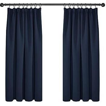 Deconovo Cortina Dormitorio con Aislamiento Térmico Tela Lisa Gruesa Color Sólido Decoración Hogar con Bolsillos 2 Paneles 168 x 138 cm Azul Marino
