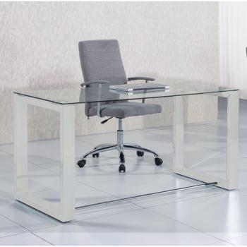 Mesa de estudio oficina Office , cristal transparente y blanco, medidas 140 cm x 70 x 75 de altura