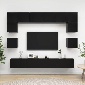 Juego de muebles para TV de 8 piezas en madera negra multicapa y aglomerado, incluye estanterías y soporte para televisión