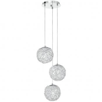 Plafón colgante Astra de 3 luces en cromo con cristales, dimensiones 32x22 cm