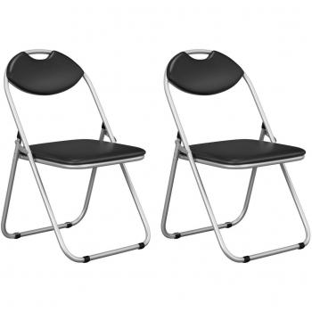 Portable Black U-Shaped Folding Dining Chair Set with Carrying Handle (2-Pack)