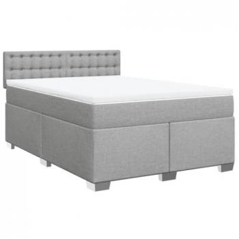 Cama box spring con colchón de muelles en tela gris claro 140x200 cm