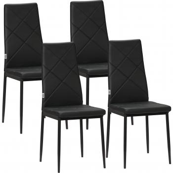Pack de 4 Sillas HOMCOM Tapizadas de Piel Sintética con Respaldo Alto y Patas de Metal 41x50x97 cm Negro