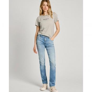 Jeans Pepe Jeans Mujer Recto Slim Tiro Medio Efecto Desgastado