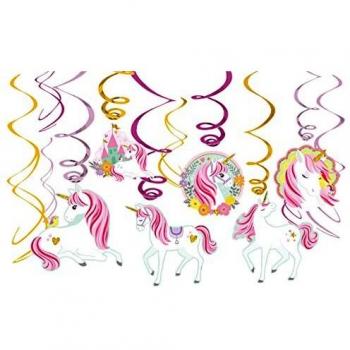 amscan- Magical Unicorn Swirl Decorations-12 Pcs Decoraciones mágicas de Unicornio en Espiral, 12 Unidades, Multicolor