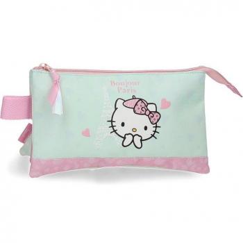 Estuche Hello Kitty Paris Tres Compartimentos Turquesa 5x22x12 cm