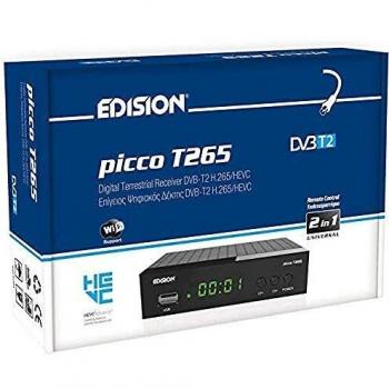 Receptor TDT Edision Picco T265 Full HD H.265 HEVC 10 Bit con USB, HDMI y Control Remoto IR 2 en 1
