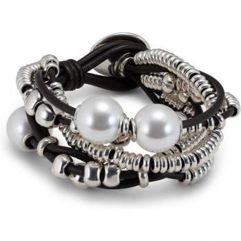 UNO de 50 Classic Leather and Silver-Plated Metal Bracelet PUL0578MT