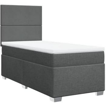 Cama box spring con colchón tela gris oscuro 90x190 cm