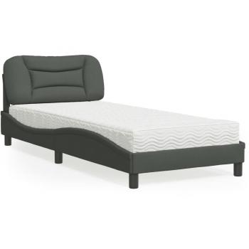 Cama de Tela Gris Oscuro con Colchón 90x190 cm