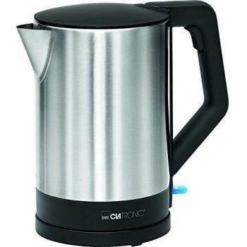 Clatronic WKS 3692 - Hervidor de agua eléctrico 1,5 litros, recipiente acero inoxidable sin BPA, resistencia oculta, 2200 W apagado automático, inalámbrico 360º sin cable, filtro de cal, negro
