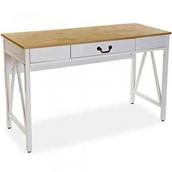Mesa Escritorio para Ordenador CHRISTOPH, con Cajón, Medidas (Al x L x An) 76 x 45 x 120 cm, Material Madera y Metal, Color Blanco