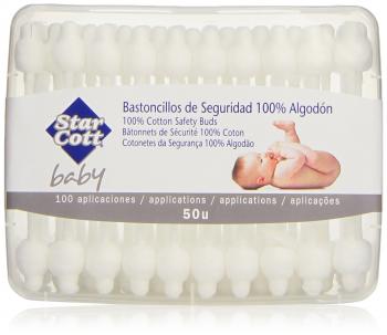 Star Cott Baby - Bastoncillos de Protección Infantil - Fabricados en Algodón Puro - Paquete de 50 unidades
