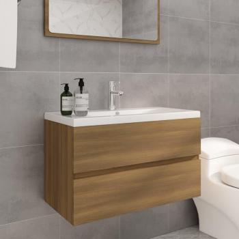 Mueble de baño con lavabo de madera contrachapada marrón roble Día y Noche