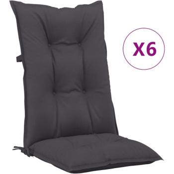 Highback Garden Chair Cushions Set of 6 - Anthracite Fabric, 120x50x7 cm (47.2x19.7x2.8)