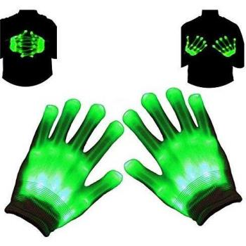 Charlemain Guantes LED para Niños, 3 Modos, Efecto de Mano Esqueleto, Guantes Brillantes para Niños de Navidad, Carnaval, Fiesta, Iluminación de Disfraces, Regalo para Niños, Verde