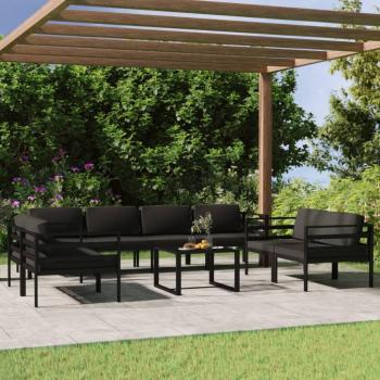 9-Piece Anthracite Aluminum Garden Lounge Set with Cushions