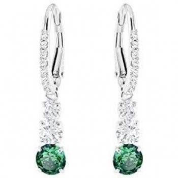 Swarovski Pendientes Attract Trilogy Round, de Mujer, verde, Baño de Rodio