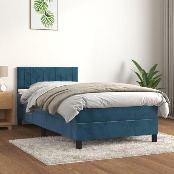 Cama box spring suave con colchón de terciopelo azul oscuro 100x200 cm
