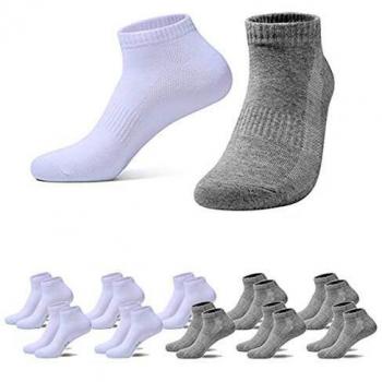 Falechay Calcetines Tobilleros Hombre Mujer 10 Pares Deportivos Cortos Algodon,Blanco Gris,35-38
