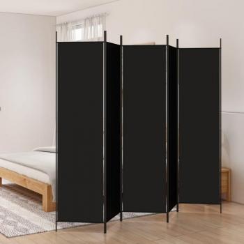 5-Panel Black Fabric Room Divider 250x200 cm