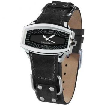 Time force tf2996l01 womens analog quartz watch with black dial and black leather strap