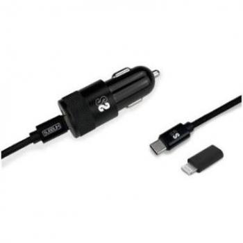 Subblim Dual Car Charger PD20W+QC3.0 with USB-C to Lightning Cable, 3A, Black