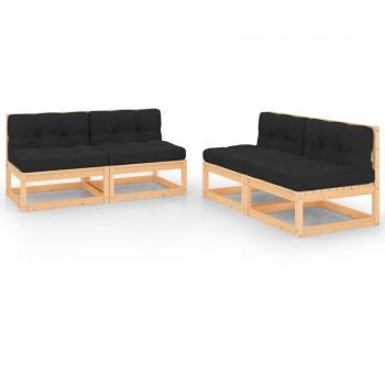 vidaXL Juego de Muebles de Jardín 4 Piezas con Cojines de Madera Maciza de Pino