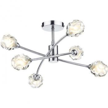 Lámpara de techo Seattle de 6 luces en cromo satinado y vidrio moldeado, semi empotrada, con portalámparas G9