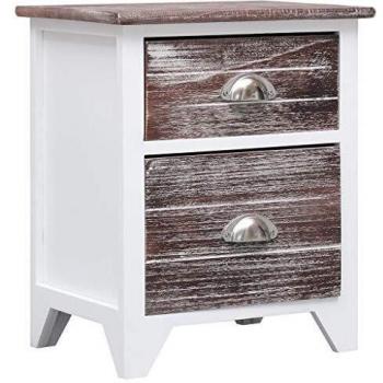 SengentoStyle Nachtkastje 38x28x45 cm paulowniahout bruin en wit
