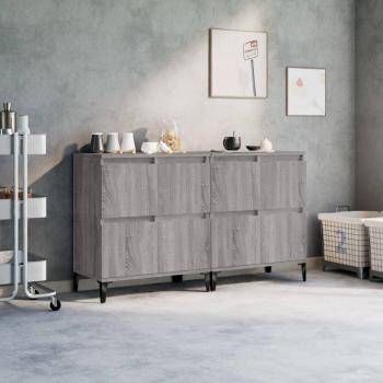 Aparadores de madera contrachapada 2 uds 60x35x70 cm con puertas y cajón, mueble de almacenaje moderno para salón en color gris Sonoma