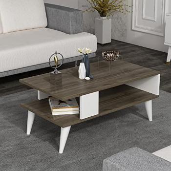 Mesa de Centro Rectangular Lycksele Aglomerado 40 x 90 x 45 cm con Estante, Efecto Nogal/Blanco