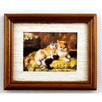 Melody Jane Casa Muñecas Madre Gatos Cuadro Pintura Nogal Marco Accesorio Miniatura
