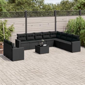 Sofás de jardín Set 11 PCs con almohadas de Polyrattan negro