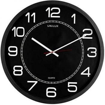 Reloj de pared Unilux Mega, diámetro 60 cm, cuarzo, esfera negra con números blancos