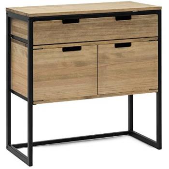 Mueble Multiusos iCub Eco con Cajón Superior y Cajón con Puertas 80x40x80cm Negro en Madera de Pino Maciza Acabado Vintage Estilo Industrial