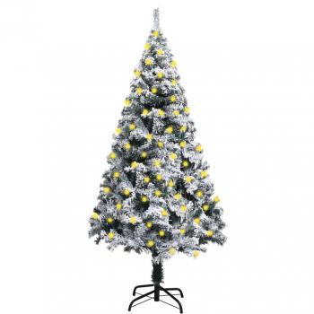 180 cm Green Flocked Pre-lit Artificial Christmas Tree with LEDs