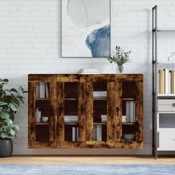 Armarios de pared 2 uds madera de ingeniería roble ahumado con manija de puerta en ranura negra, mueble de almacenaje para salón, buffet, armario auxiliar y armario de almacenamiento