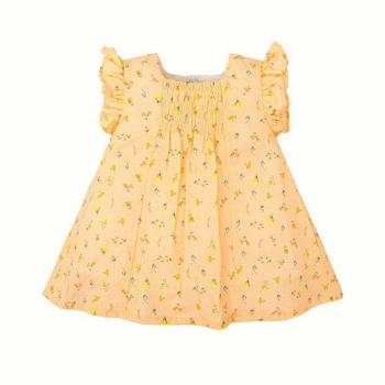 Vestido de bebé niña amarillo con motivos florales 100% algodón