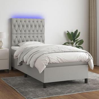 Colchón de cama box spring con muelles y tela LED gris claro 90x190 cm