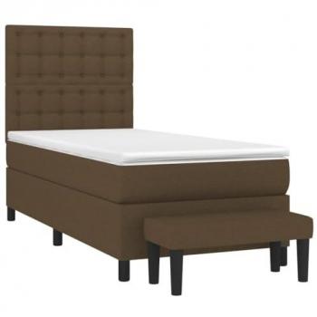 Cama Box Spring con Colchón Tela Marrón Oscuro 90x190 cm
