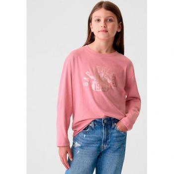 Camiseta de niña Gap Athletic de manga larga con cuello redondo y logotipo delantero